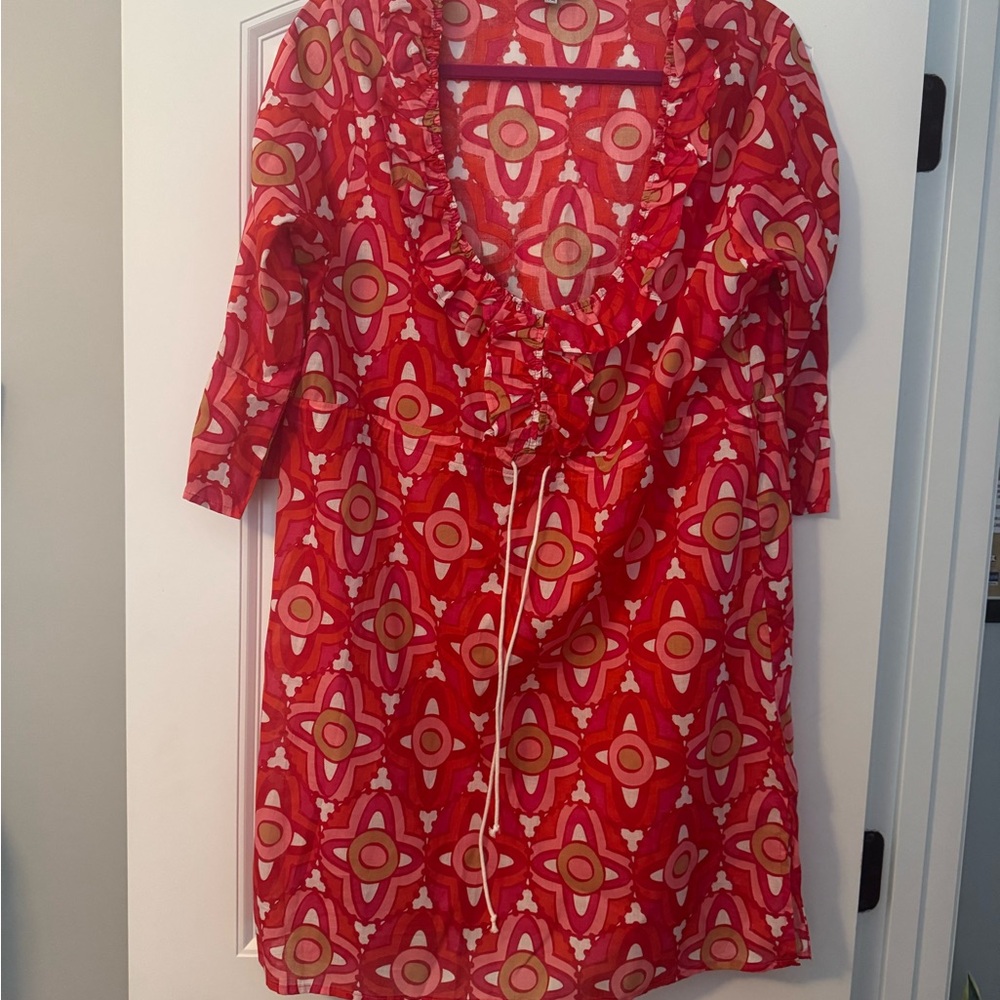 Mud Pie Red and White Sundress 3/4 Sleeve Scoop Neck